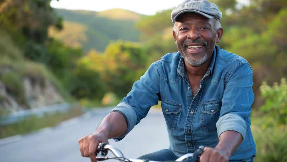 Homme senior à vélo
