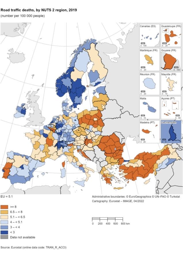 2019 UE Carte sécurité routière (régions)