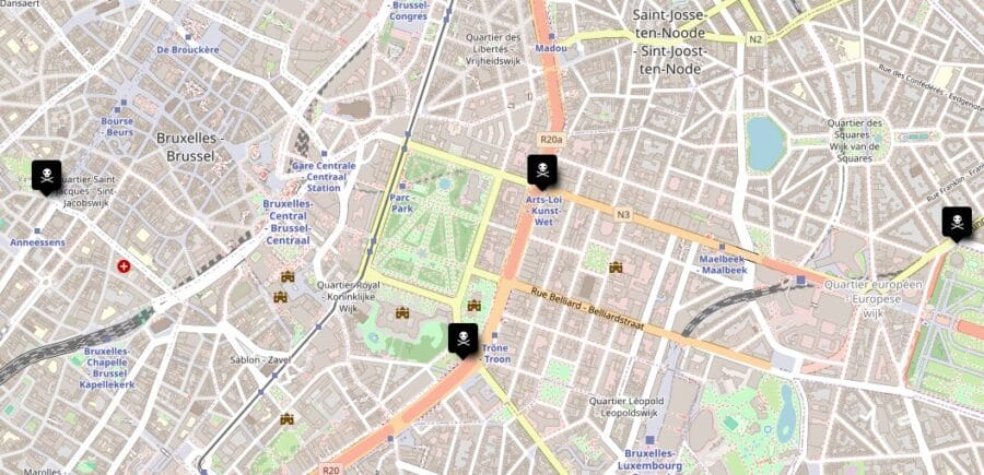 Carte des points noirs à 1000 Bruxelles